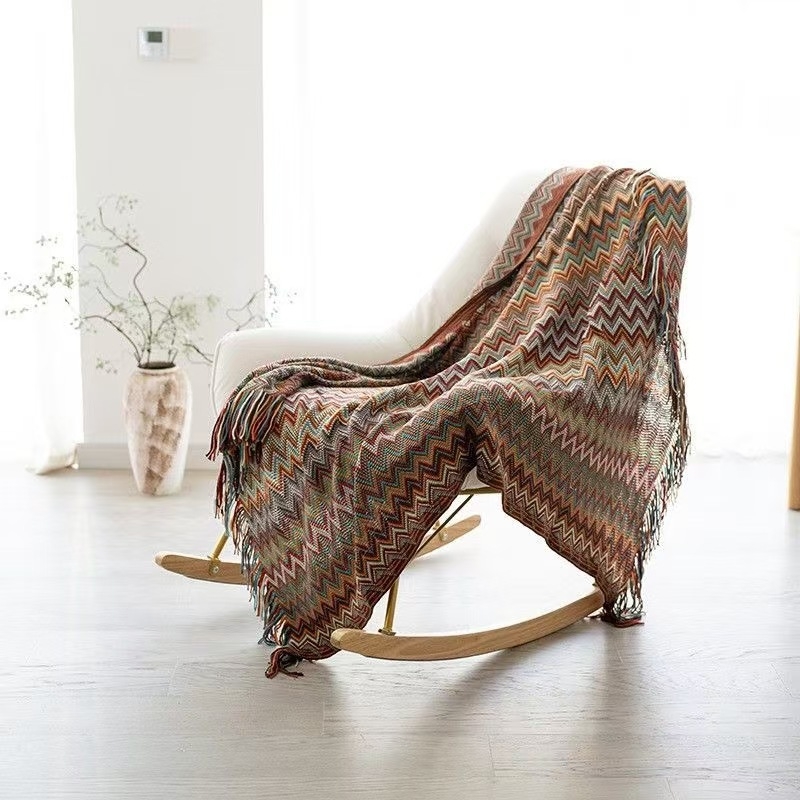 Πλεκτή κουβέρτα, μποέμικο και σκανδιναβικό σχέδιο, ριγέ μοτίβο, ακρυλικό νήμα, 500–799 γρ