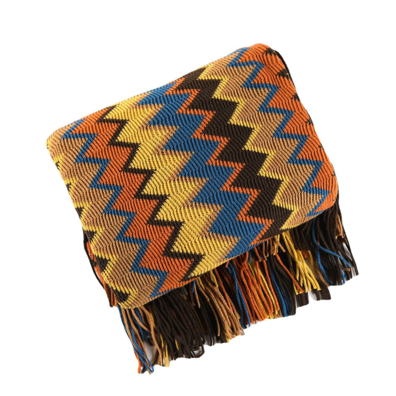 Deka u skandinavskom boho stilu, pleteni pled od akrilnih vlakana, 500-799 g, prugasti uzorak, pogodna za sve sezone, kvaliteta prvog reda