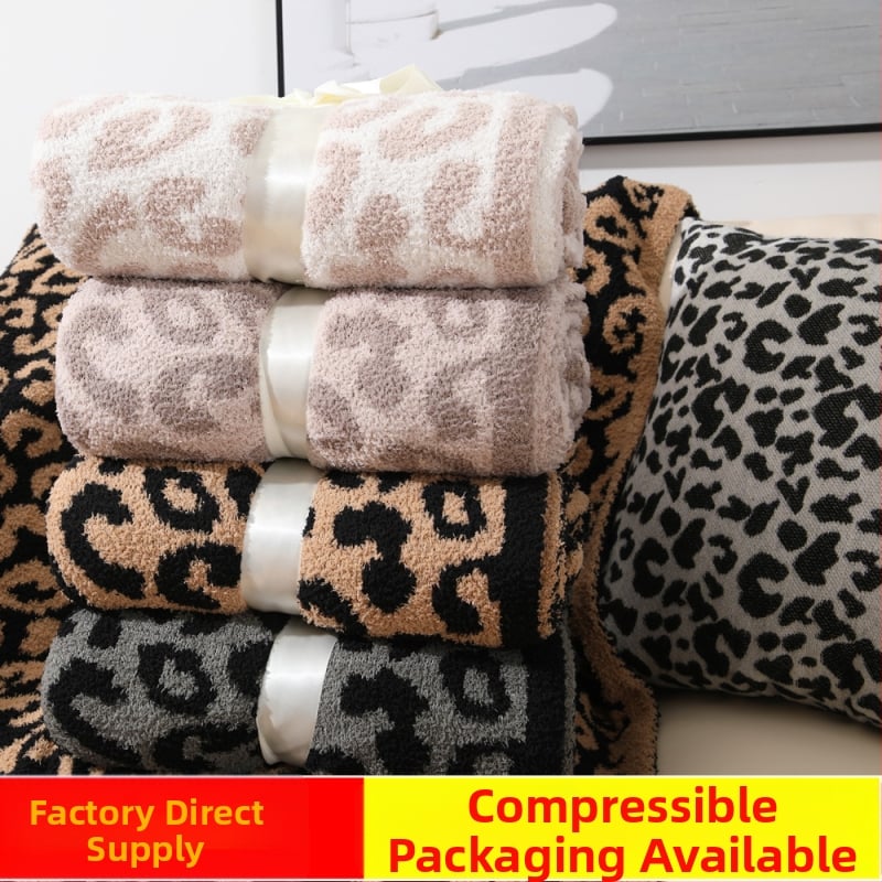 Πλεκτή κουβέρτα λεοπάρ με τζάκαρντ, υφή ημι-φλίς, για καναπέ, τατάμι, κρεβάτι και αυτοκίνητο – πολυεστέρας, 800-999 g, Διαθέσιμη παραμετροποίηση, τετρά εποχές