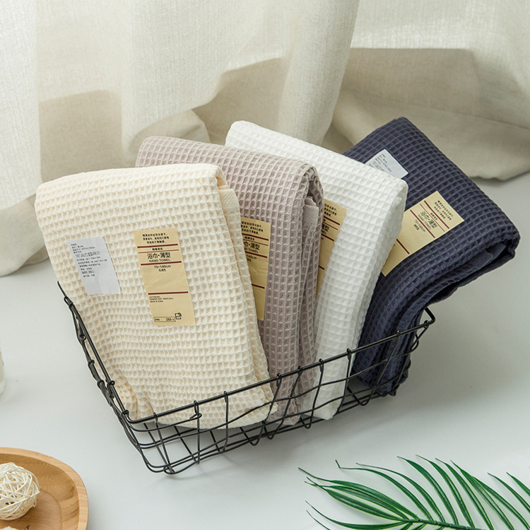 Muji-stil ručnik od 100% pamuka s med-vafl uzorkom, za studentski dom, ručnik za tijelo i lice, 170–200 g, vlakna 21s