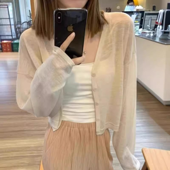 Дамски тънък кардиган от вискоза и полиестер, стил мини жилетка, дълги ръкави, кръгло деколте