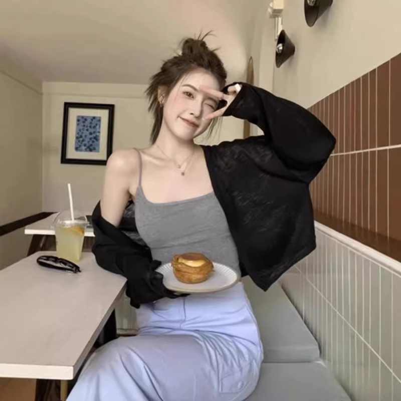 Дамски тънък кардиган от вискоза и полиестер, стил мини жилетка, дълги ръкави, кръгло деколте