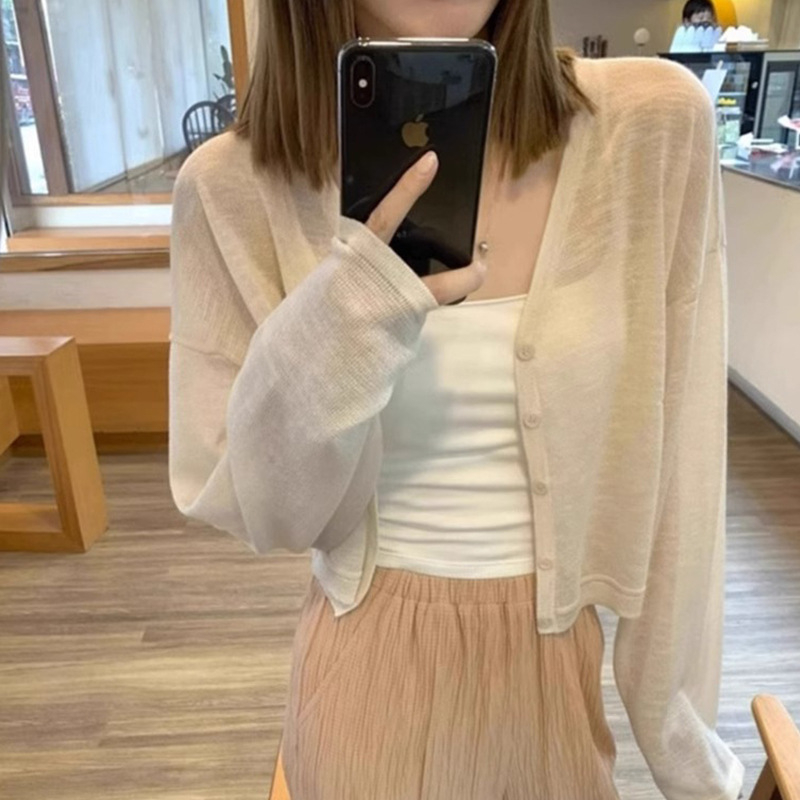 Дамски тънък кардиган от вискоза и полиестер, стил мини жилетка, дълги ръкави, кръгло деколте