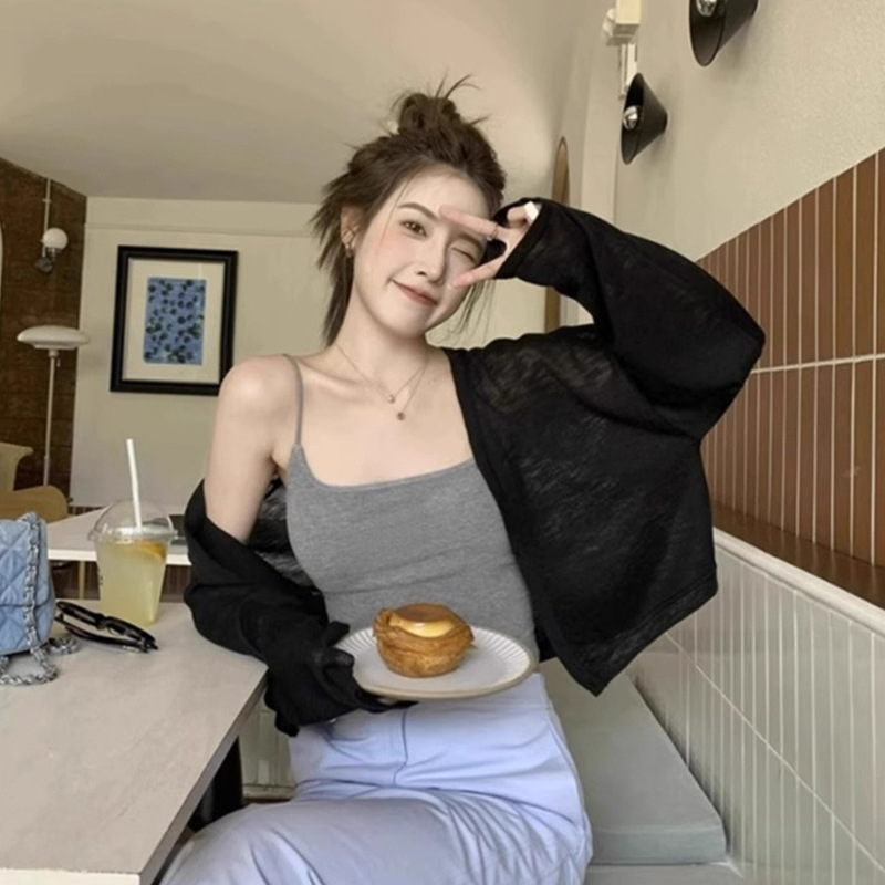 Дамски тънък кардиган от вискоза и полиестер, стил мини жилетка, дълги ръкави, кръгло деколте