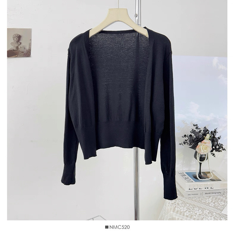 Ženski kardigan od Core Yarn vlakana, poliester, slobodan kroj, dugi rukavi, bez ovratnika, kratka duljina 40-50 cm, stil kardigana, minimalistički dizajn, japansko-korejski casual stil, zima 2025