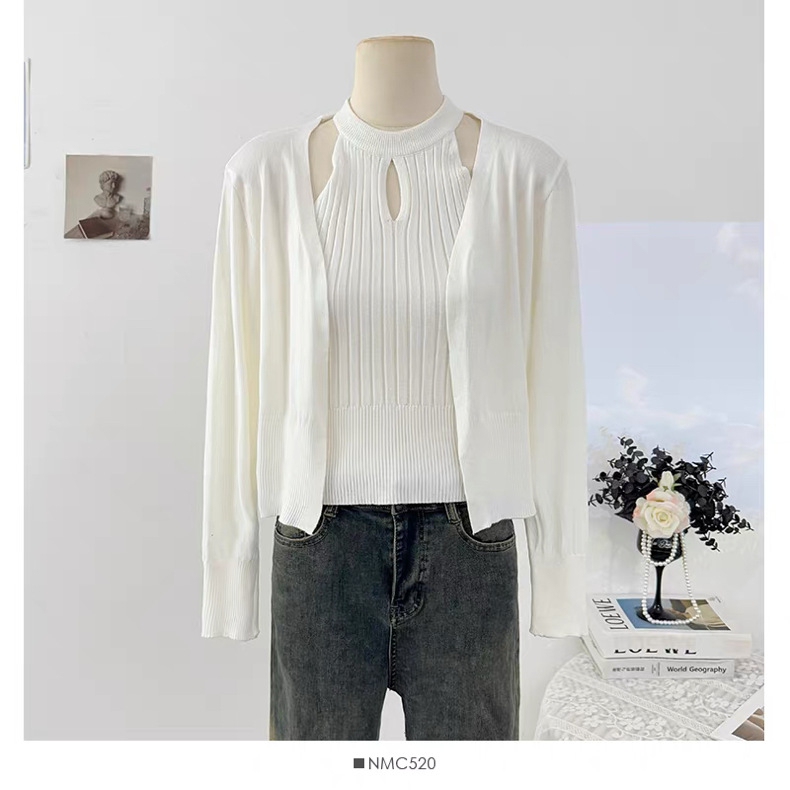 Ženski kardigan od Core Yarn vlakana, poliester, slobodan kroj, dugi rukavi, bez ovratnika, kratka duljina 40-50 cm, stil kardigana, minimalistički dizajn, japansko-korejski casual stil, zima 2025