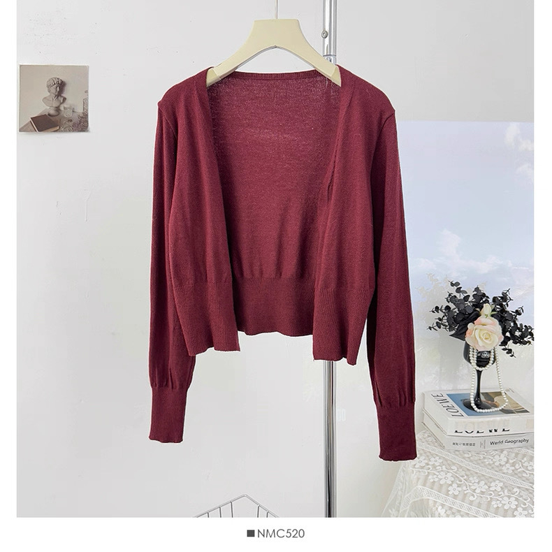 Ženski kardigan od Core Yarn vlakana, poliester, slobodan kroj, dugi rukavi, bez ovratnika, kratka duljina 40-50 cm, stil kardigana, minimalistički dizajn, japansko-korejski casual stil, zima 2025
