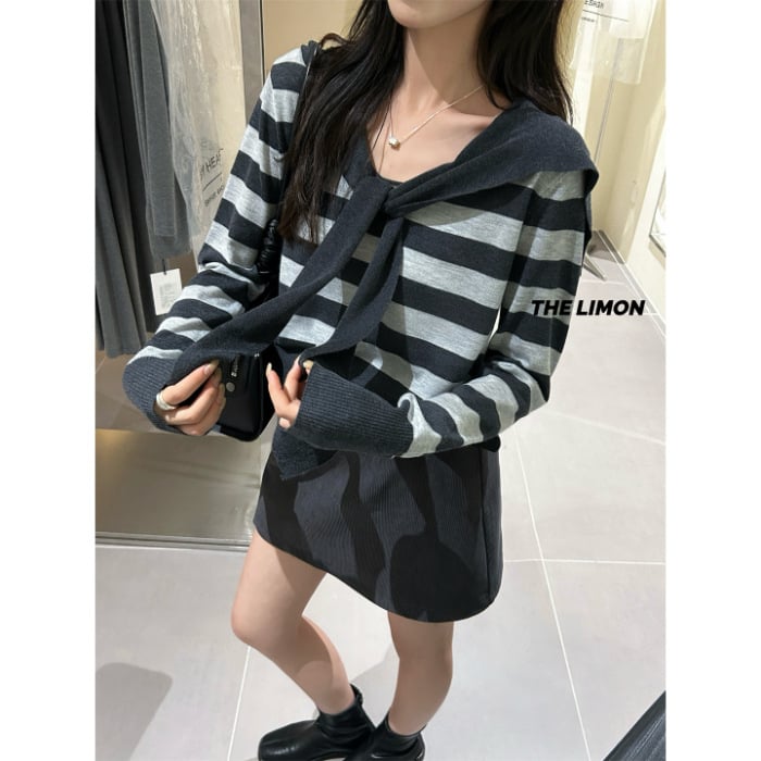 Pletena bluza s kapuljom, dugi rukavi, ležernog kroja (materijal: viskoza i poliester; tanki materijal; duljina: 50–65 cm; stil: japansko-korejski ležerni)