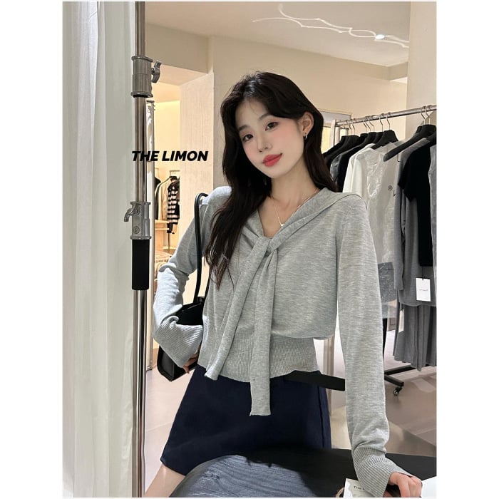Pletena bluza s kapuljom, dugi rukavi, ležernog kroja (materijal: viskoza i poliester; tanki materijal; duljina: 50–65 cm; stil: japansko-korejski ležerni)