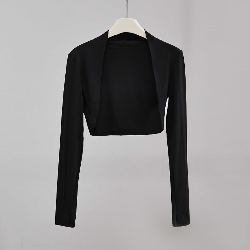 Top s kap-stilom, brzo suši, UV zaštita UPF50+, dugi rukavi, ultra kratka duljina, bez kopči, poliester-elastan smjesa