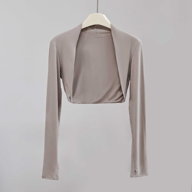 Top s kap-stilom, brzo suši, UV zaštita UPF50+, dugi rukavi, ultra kratka duljina, bez kopči, poliester-elastan smjesa