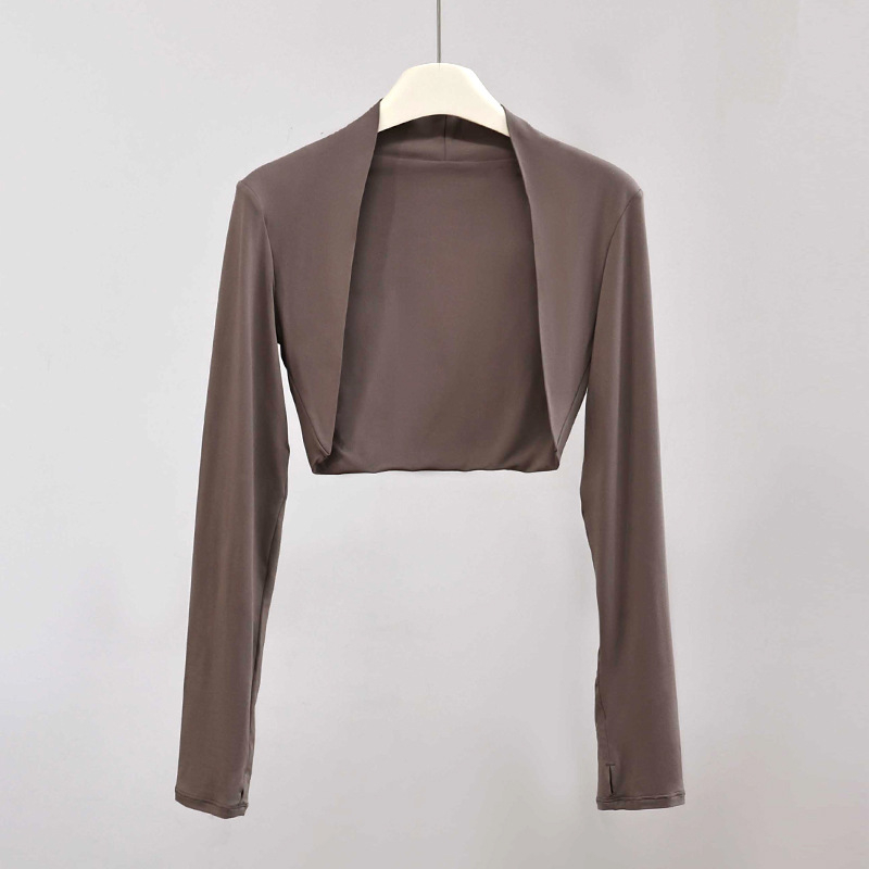 Top s kap-stilom, brzo suši, UV zaštita UPF50+, dugi rukavi, ultra kratka duljina, bez kopči, poliester-elastan smjesa