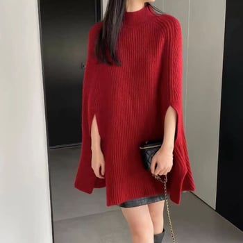 Кашмир пуловер с бат ръкав и пелерина — за жени