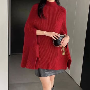 Кашмир пуловер с бат ръкав и пелерина — за жени