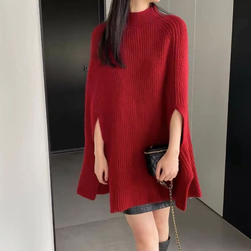 Кашмир пуловер с бат ръкав и пелерина — за жени