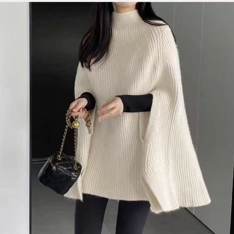 Кашмир пуловер с бат ръкав и пелерина — за жени