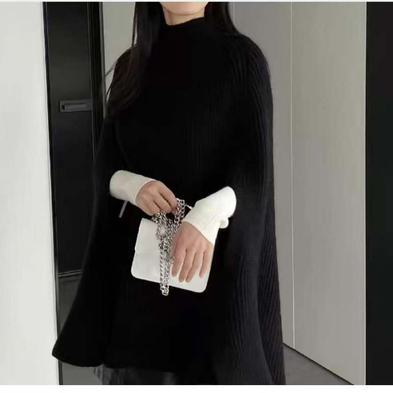 Кашмир пуловер с бат ръкав и пелерина — за жени