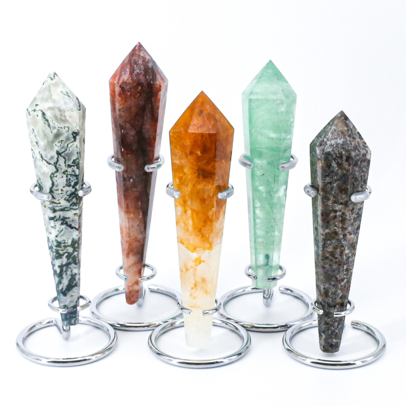 Kristály scepter toronyfaragás — természetes kristály, karton doboz csomagolás, Stargate Jewelry