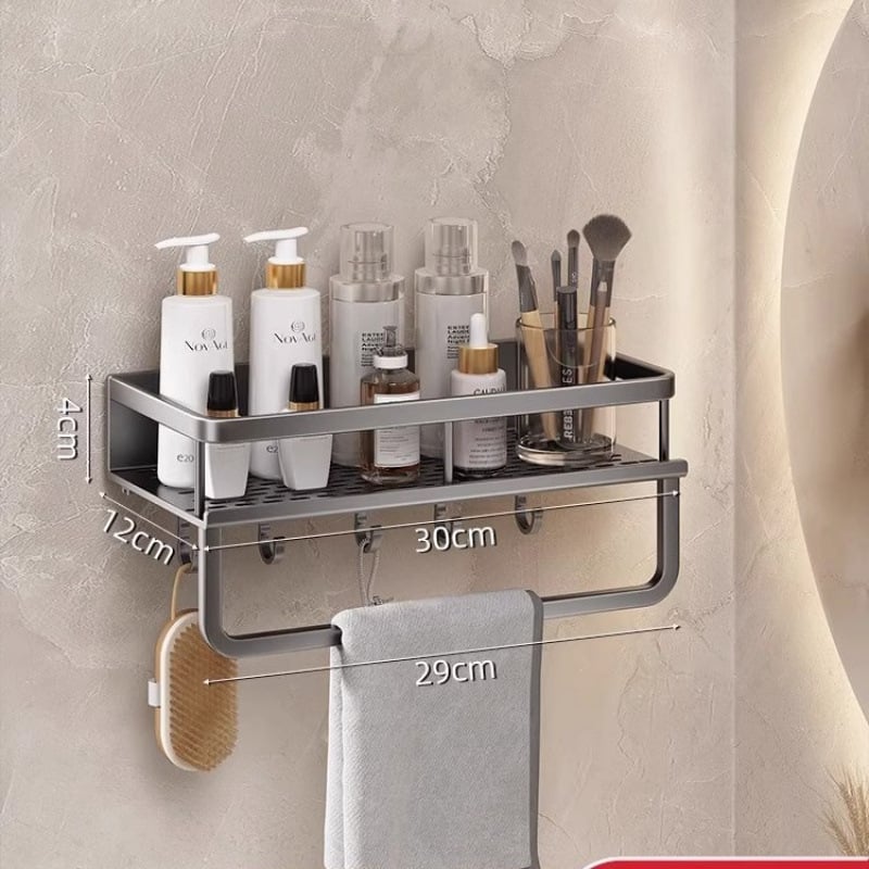 Fürdőszobai falra szerelhető polc, 1 réteg, fúrás nélküli, CE tanúsítvány