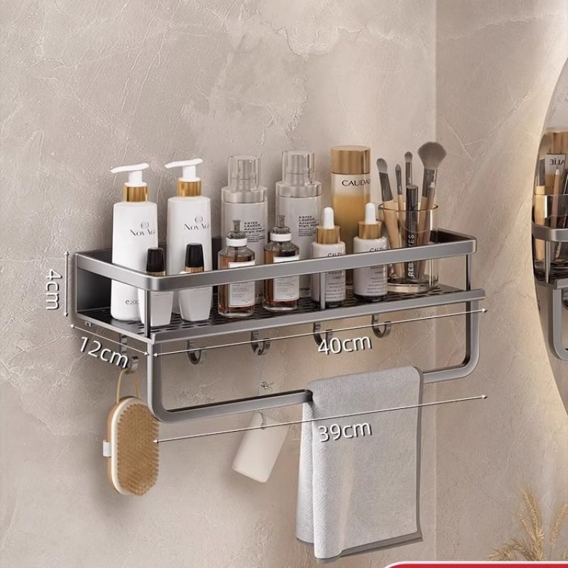 Fürdőszobai falra szerelhető polc, 1 réteg, fúrás nélküli, CE tanúsítvány