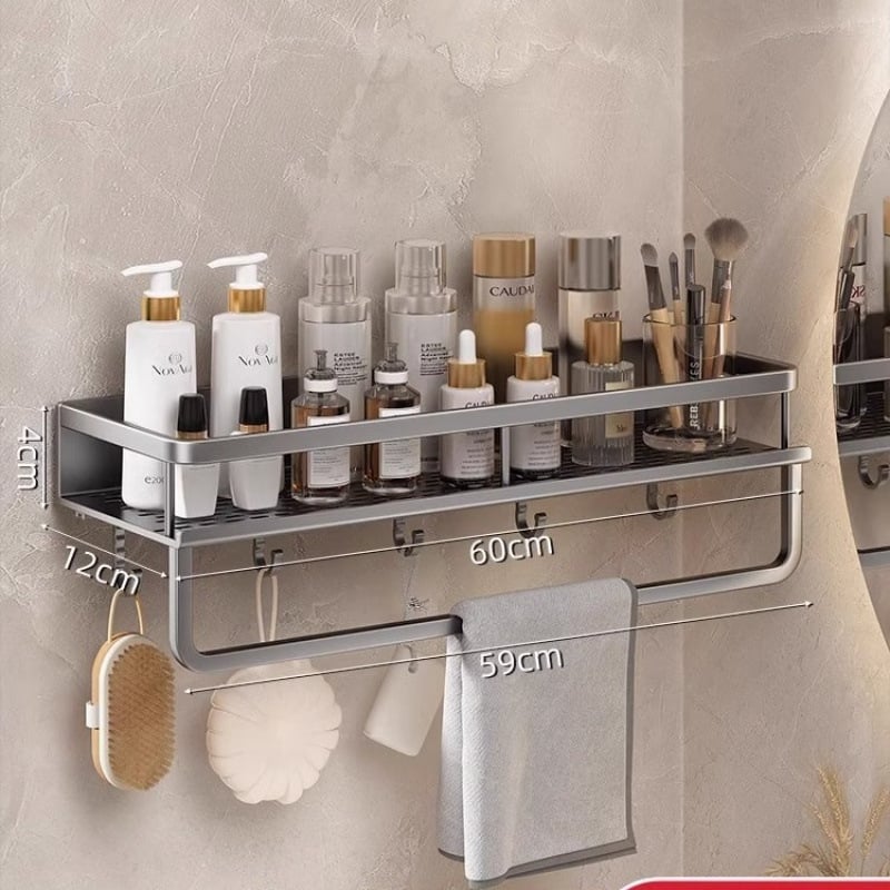 Fürdőszobai falra szerelhető polc, 1 réteg, fúrás nélküli, CE tanúsítvány