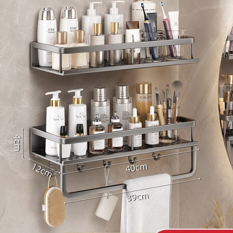 Fürdőszobai falra szerelhető polc, 1 réteg, fúrás nélküli, CE tanúsítvány