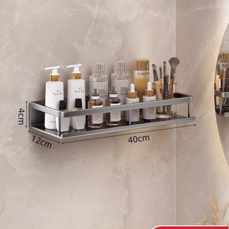 Fürdőszobai falra szerelhető polc, 1 réteg, fúrás nélküli, CE tanúsítvány