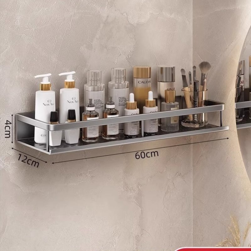 Fürdőszobai falra szerelhető polc, 1 réteg, fúrás nélküli, CE tanúsítvány