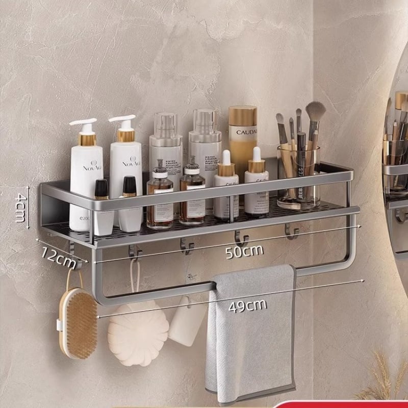 Fürdőszobai falra szerelhető polc, 1 réteg, fúrás nélküli, CE tanúsítvány