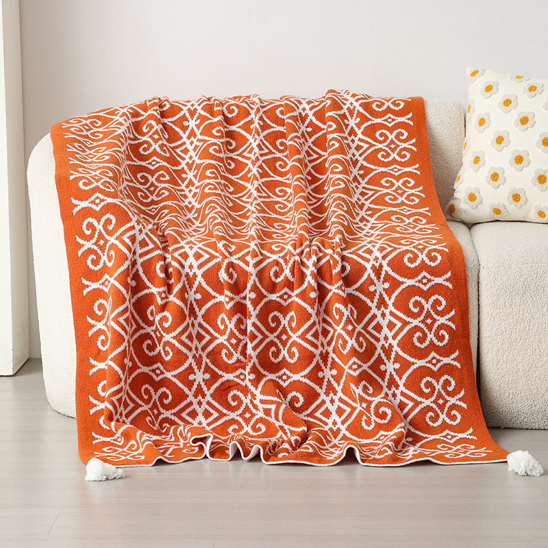 Akrilna pletena deka s geometrijskim uzorkom (za proljeće i jesen, težina 500–799 g, vrhunska kvaliteta, moderan minimalistički stil)