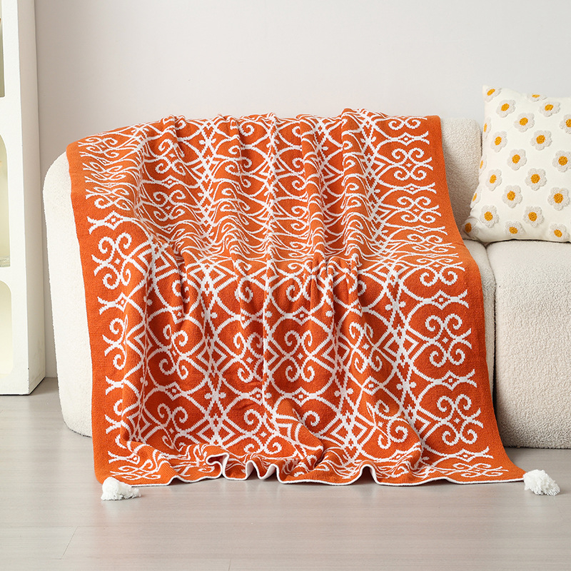 Akrilna pletena deka s geometrijskim uzorkom (za proljeće i jesen, težina 500–799 g, vrhunska kvaliteta, moderan minimalistički stil)