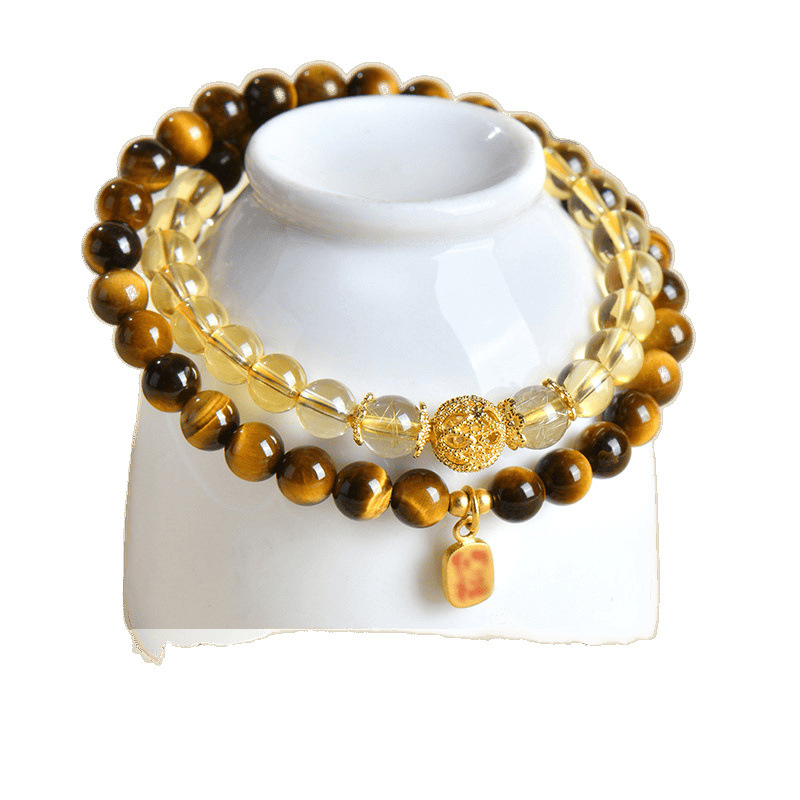 Гривна от естествен тигрово око, двойно кръгово подреждане, полирана повърхност, лек луксозен стил за жени