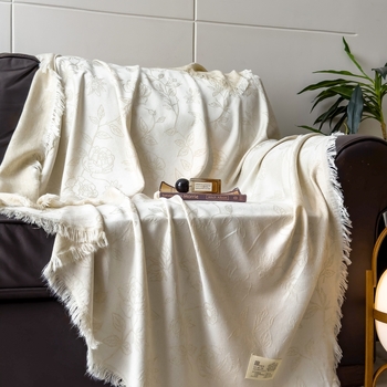 Lanena Jacquard deka s resicama, cvjetni uzorak, proljeće i jesen