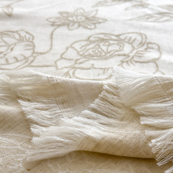 Lanena Jacquard deka s resicama, cvjetni uzorak, proljeće i jesen