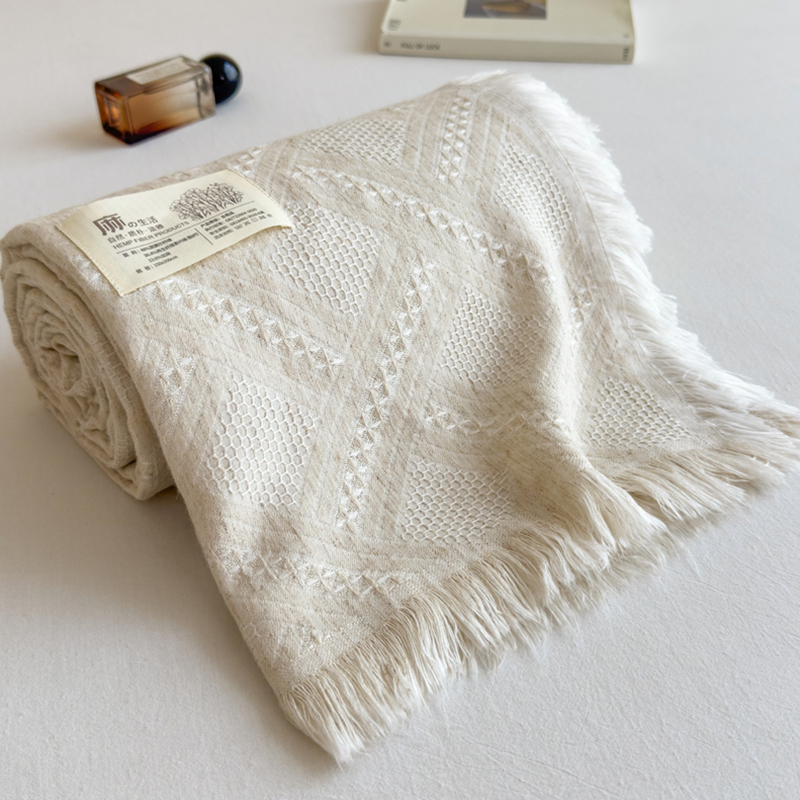 Lanena Jacquard deka s resicama, cvjetni uzorak, proljeće i jesen