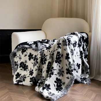 Cvjetna Jacquard velur deka s resicama – plišasti debeli pokrivač za kauč, 3,0–3,5 kg, proljeće i jesen