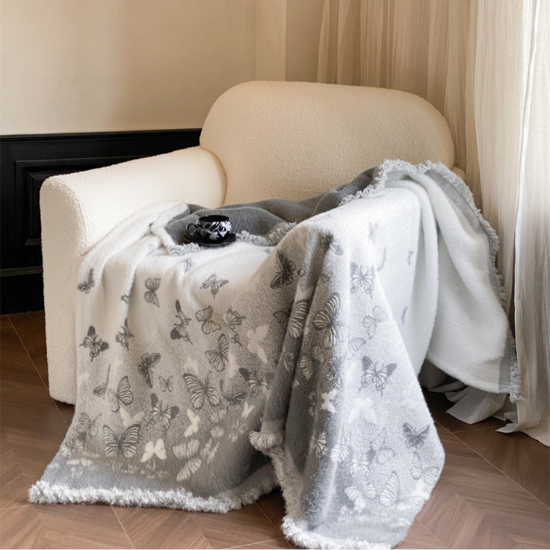 Cvjetna Jacquard velur deka s resicama – plišasti debeli pokrivač za kauč, 3,0–3,5 kg, proljeće i jesen