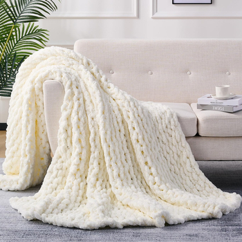 Debeli pleteni deka od chenille vlakana, ručna izrada, poliesterska, 800-3000 g, zimska upotreba