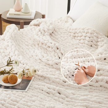 Debeli pleteni deka od chenille vlakana, ručna izrada, poliesterska, 800-3000 g, zimska upotreba