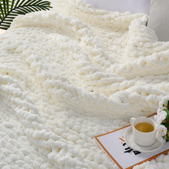 Debeli pleteni deka od chenille vlakana, ručna izrada, poliesterska, 800-3000 g, zimska upotreba