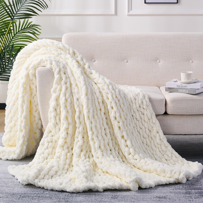 Debeli pleteni deka od chenille vlakana, ručna izrada, poliesterska, 800-3000 g, zimska upotreba