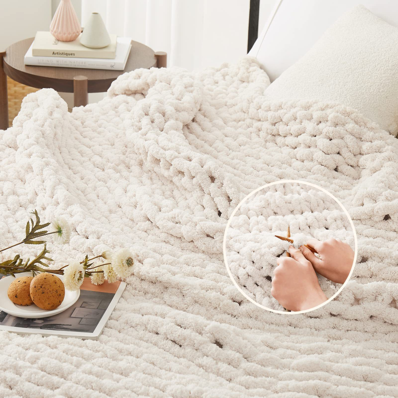 Debeli pleteni deka od chenille vlakana, ručna izrada, poliesterska, 800-3000 g, zimska upotreba