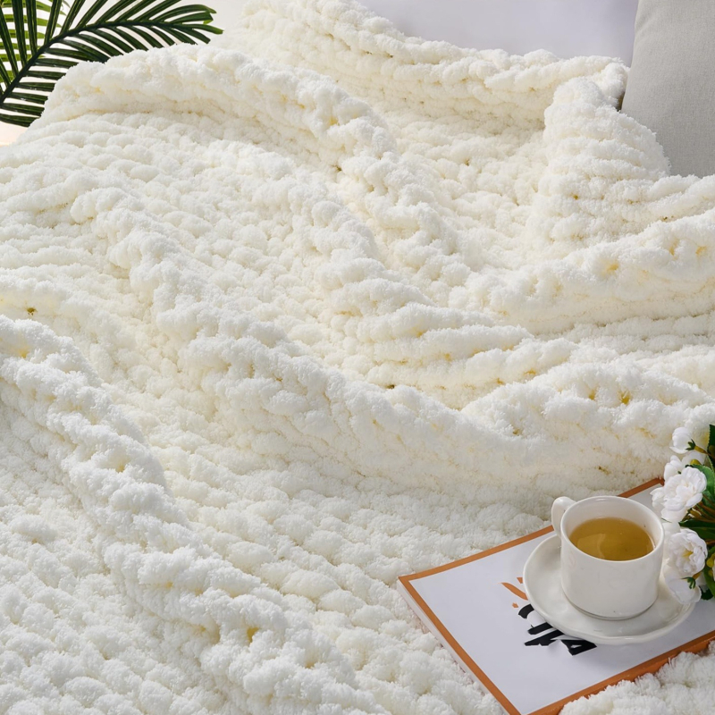 Debeli pleteni deka od chenille vlakana, ručna izrada, poliesterska, 800-3000 g, zimska upotreba