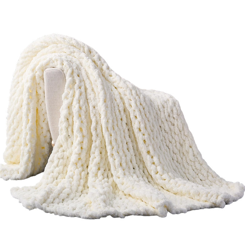 Debeli pleteni deka od chenille vlakana, ručna izrada, poliesterska, 800-3000 g, zimska upotreba