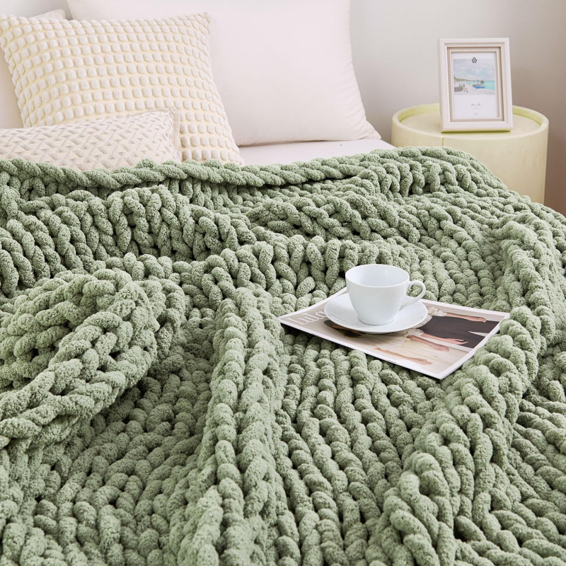 Debeli pleteni deka od chenille vlakana, ručna izrada, poliesterska, 800-3000 g, zimska upotreba