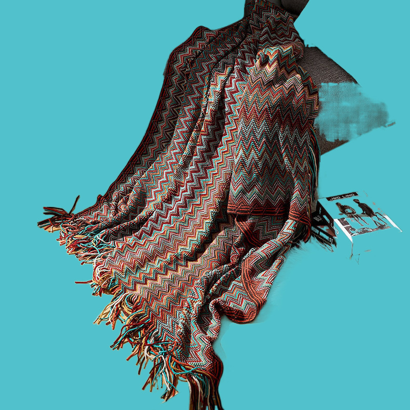 Boemska deka za kauč, akrilno pletiva deka, Wool-Cashmere tip, geometrijski uzorak