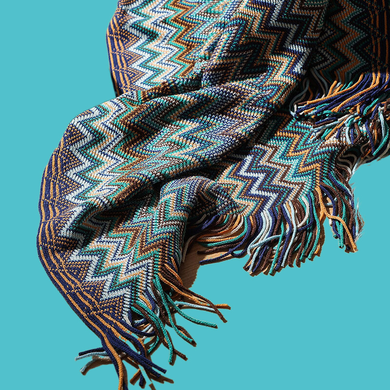 Boemska deka za kauč, akrilno pletiva deka, Wool-Cashmere tip, geometrijski uzorak