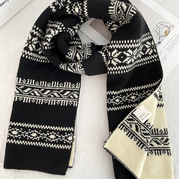 Плетен шал с жакардова шарка, имитационен кашмир, акрил и полиестер, топло за зимата, стил: универсален и минималистичен