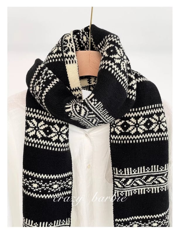 Плетен шал с жакардова шарка, имитационен кашмир, акрил и полиестер, топло за зимата, стил: универсален и минималистичен