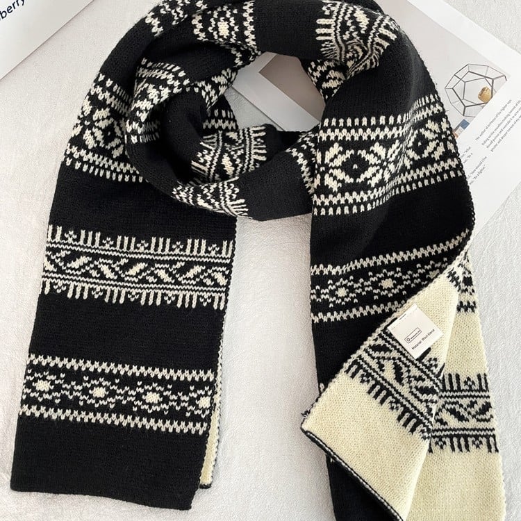 Плетен шал с жакардова шарка, имитационен кашмир, акрил и полиестер, топло за зимата, стил: универсален и минималистичен